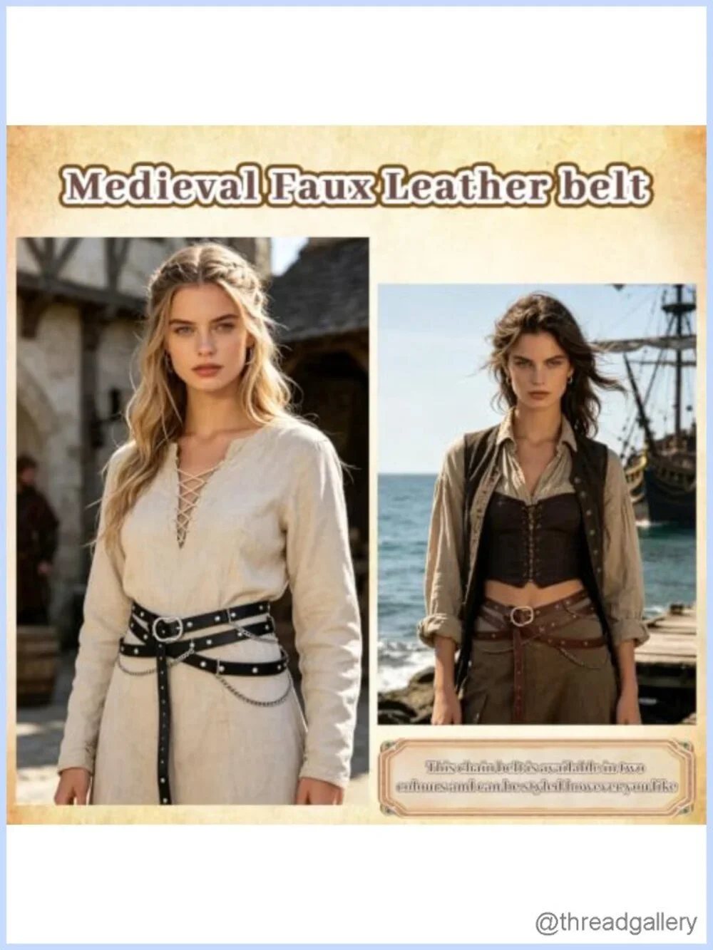 Faux Leather Metal Chain Belt Medieval Pirate Waist Renaissance Cosplay